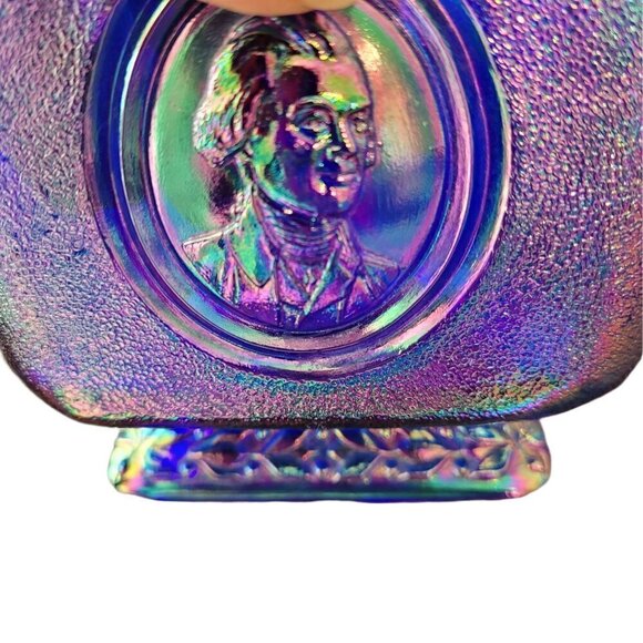 Fenton Cobalt Blue Carnival Glass Square Candy Dish Presidential Bicentennial - Picture 5 of 10